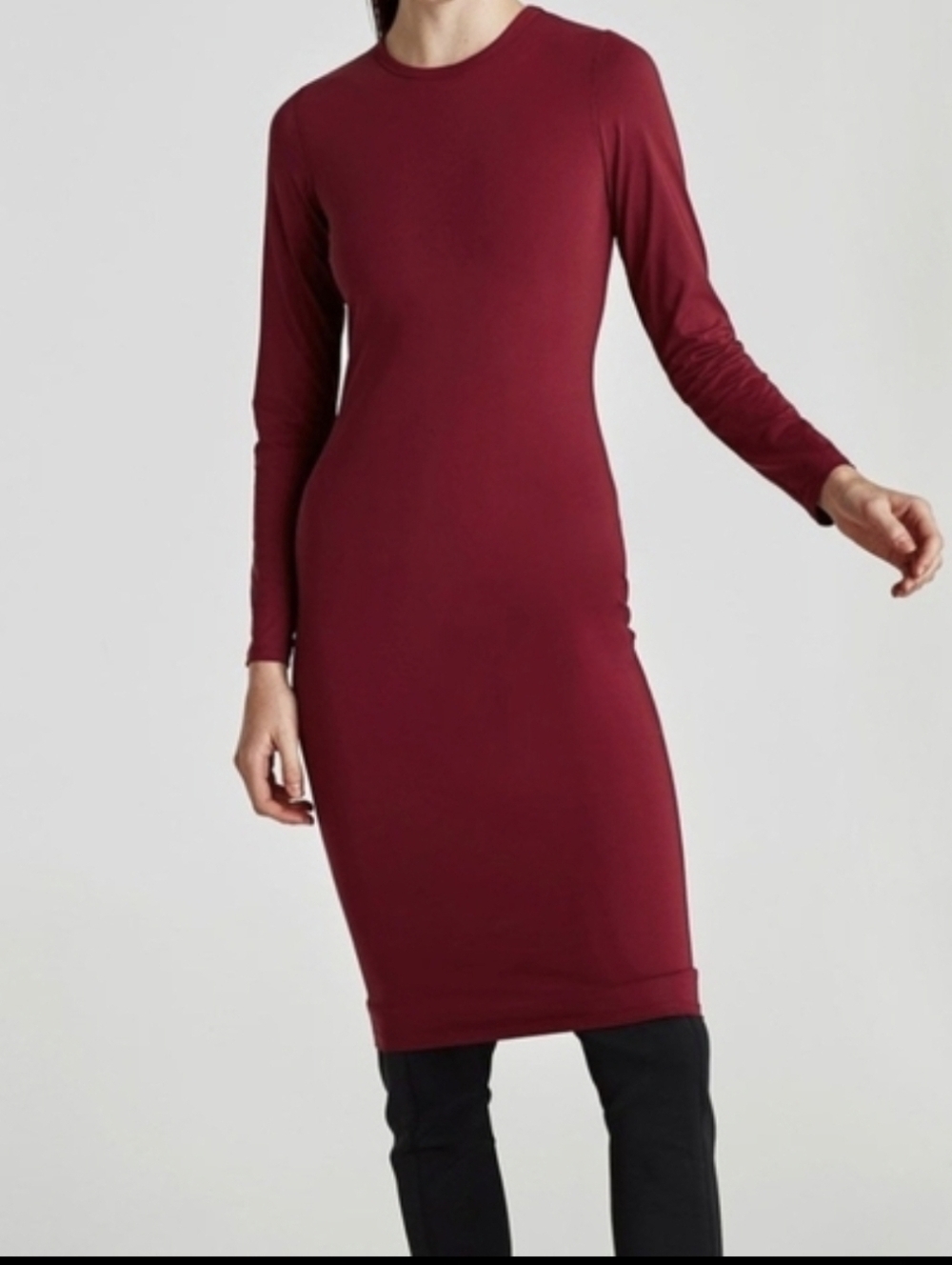 NEW Zara Deep Red-maroon midi Long Sleeve Dress..SIZE:M